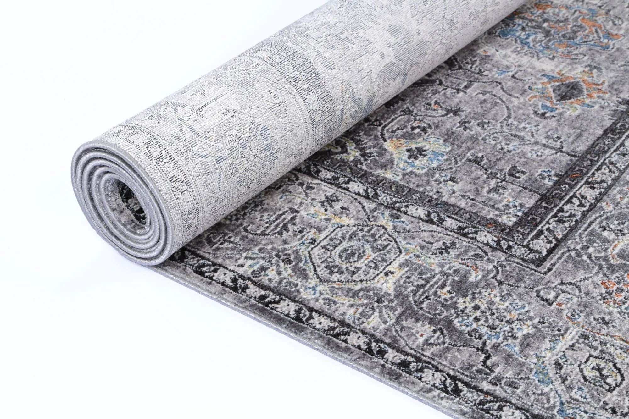 Almeras Border Floral Traditional Grey Multi Rug - Image 6
