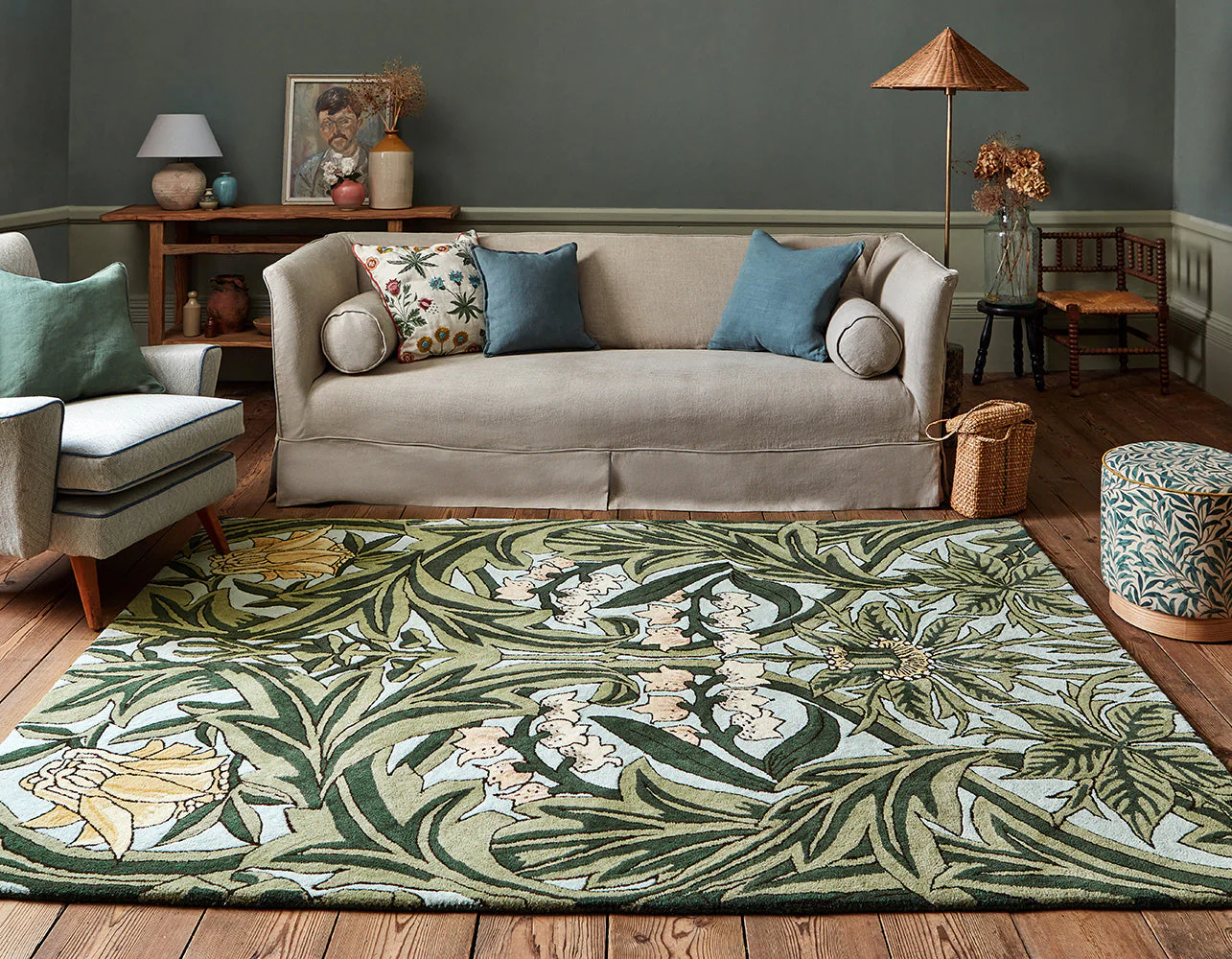 Morris & Co Bluebell Leafy 127607 In Arbour Green Rug - Image 2