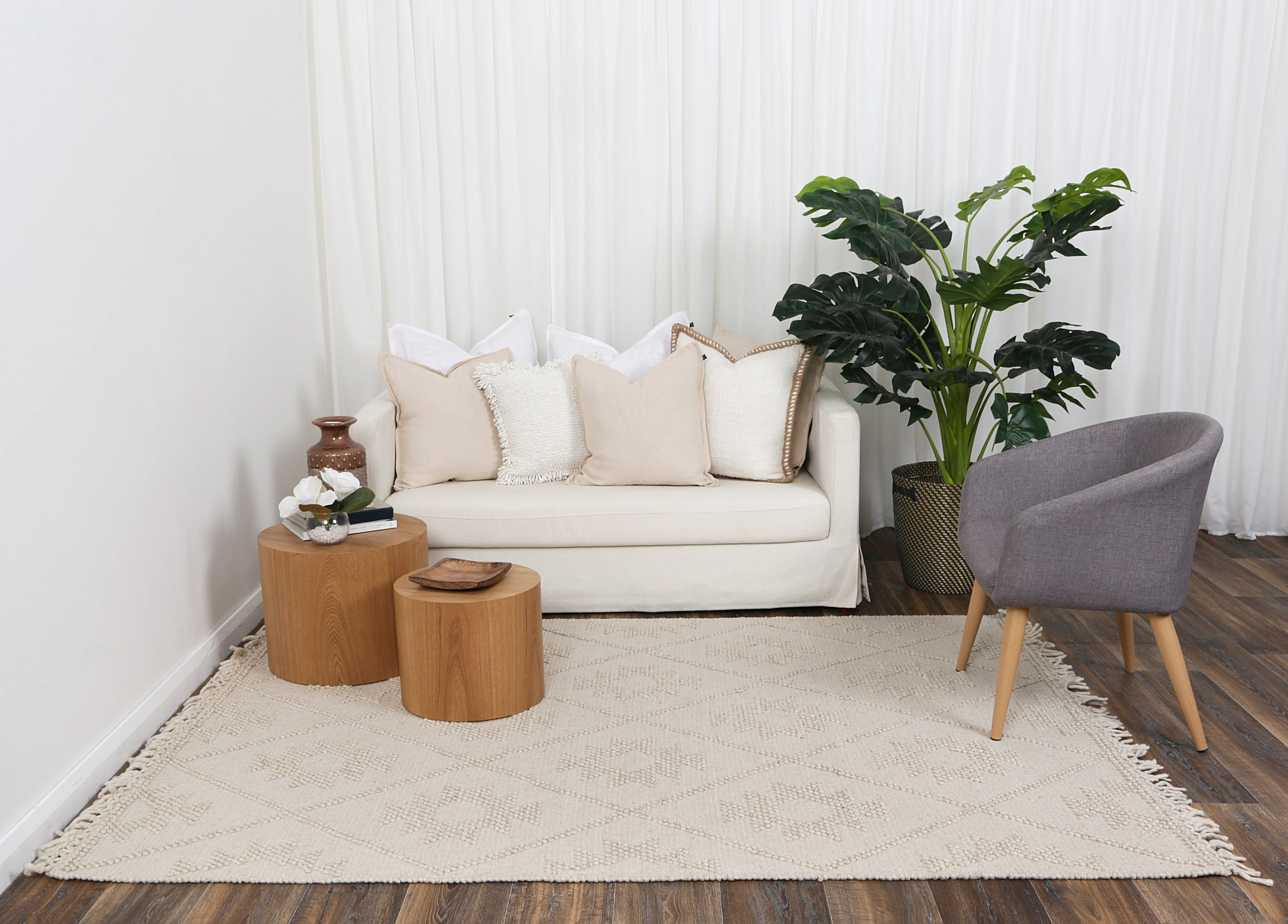 Diego Geometric Beige Wool Rug - Image 2