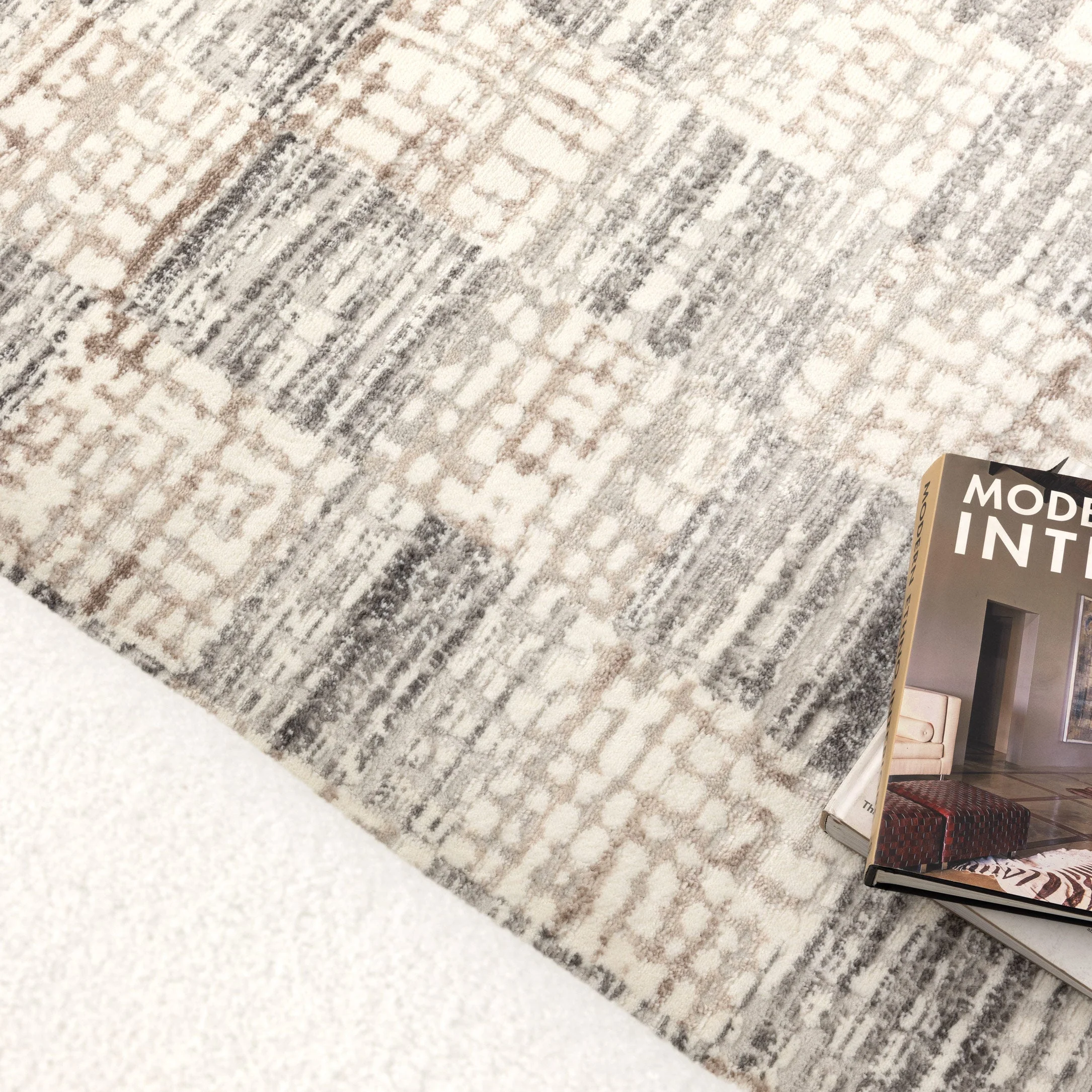 Jade Distressed Checkers Grey Beige Rug - Image 5