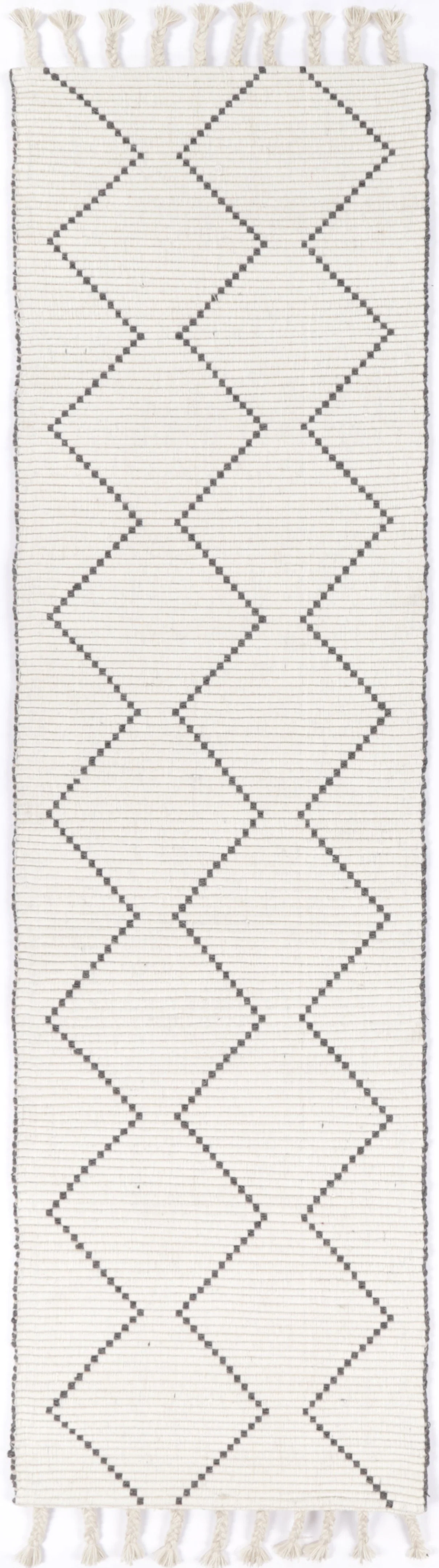 Kochi Chloe Geometric Cream Wool Rug with Tassels - Image 7