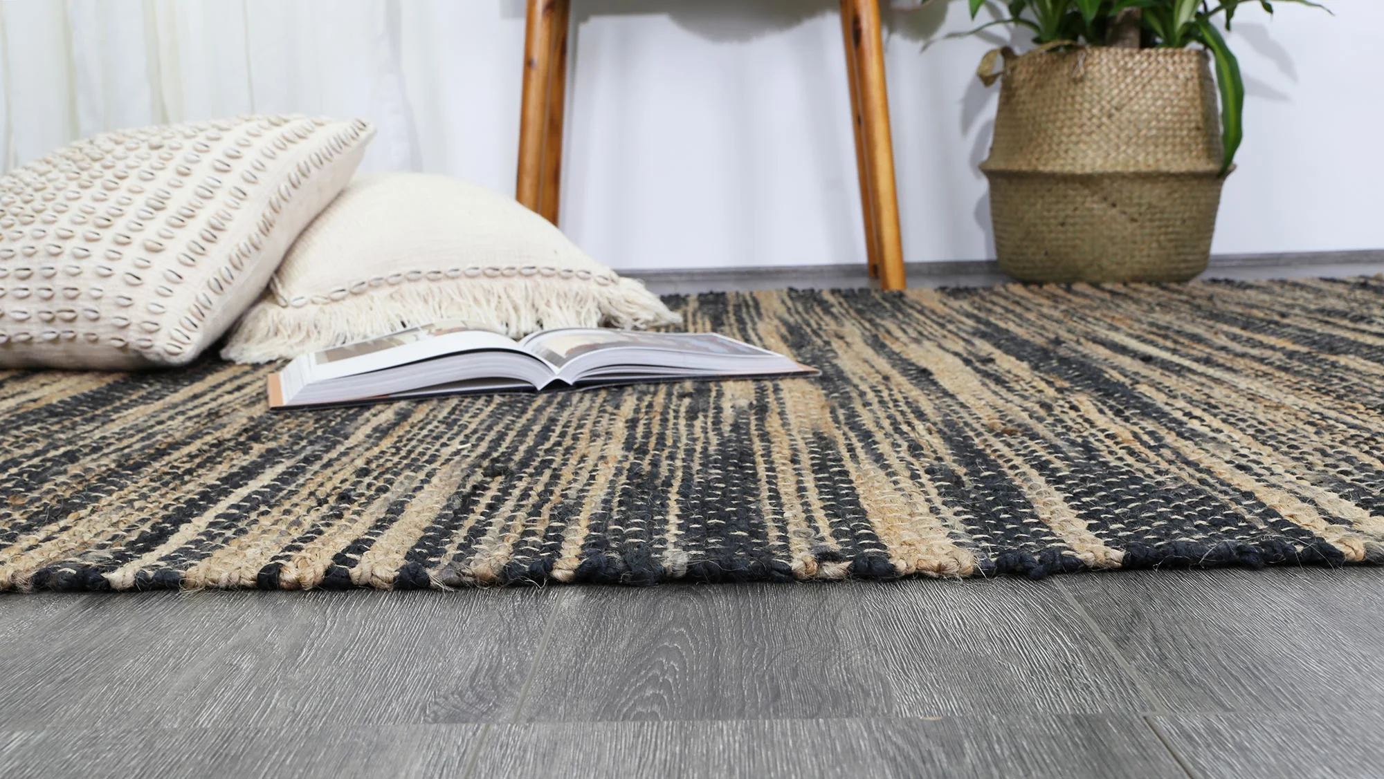 Malmo Striped Contemporary Grey Jute Rug - Image 6