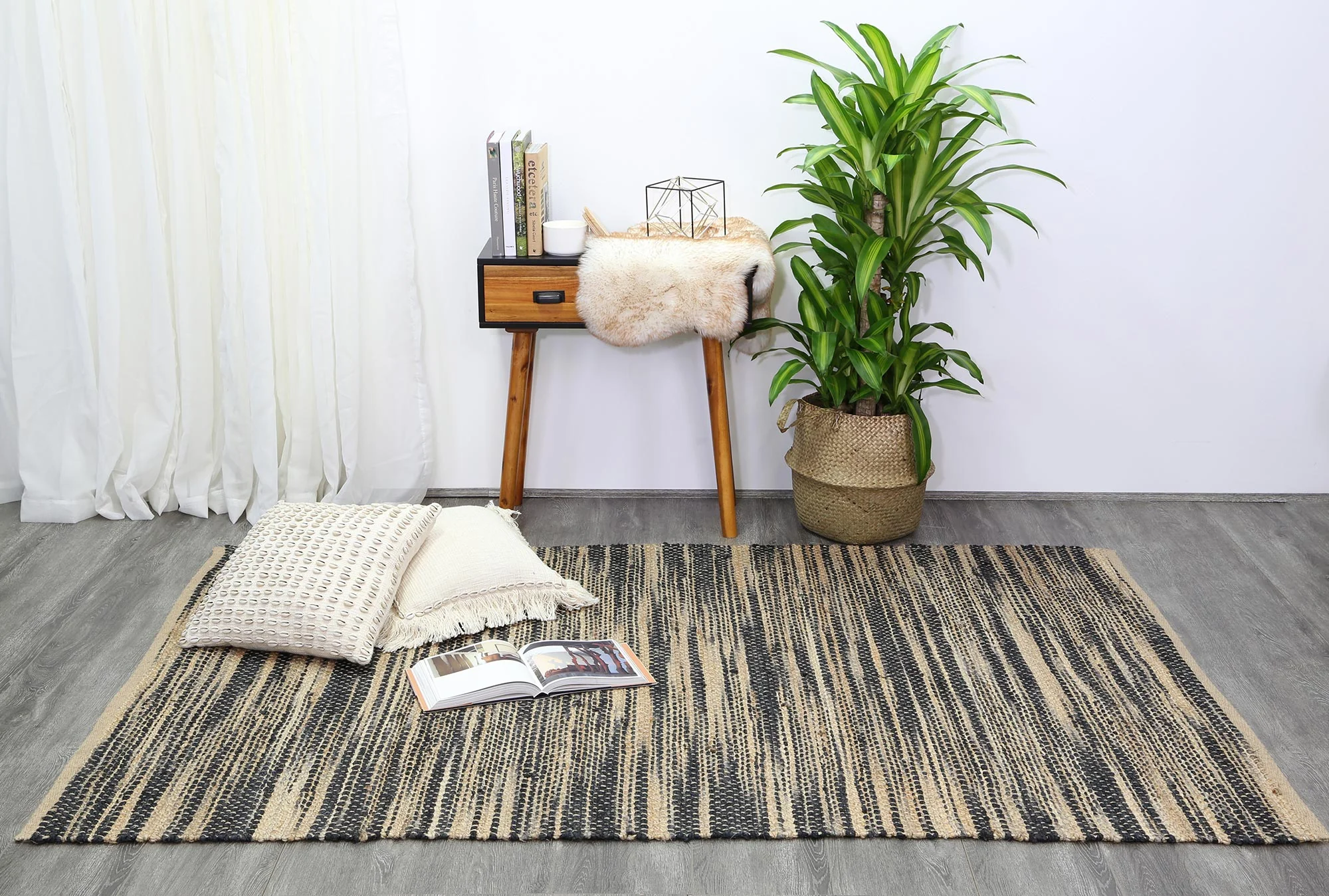 Malmo Striped Contemporary Grey Jute Rug - Image 8