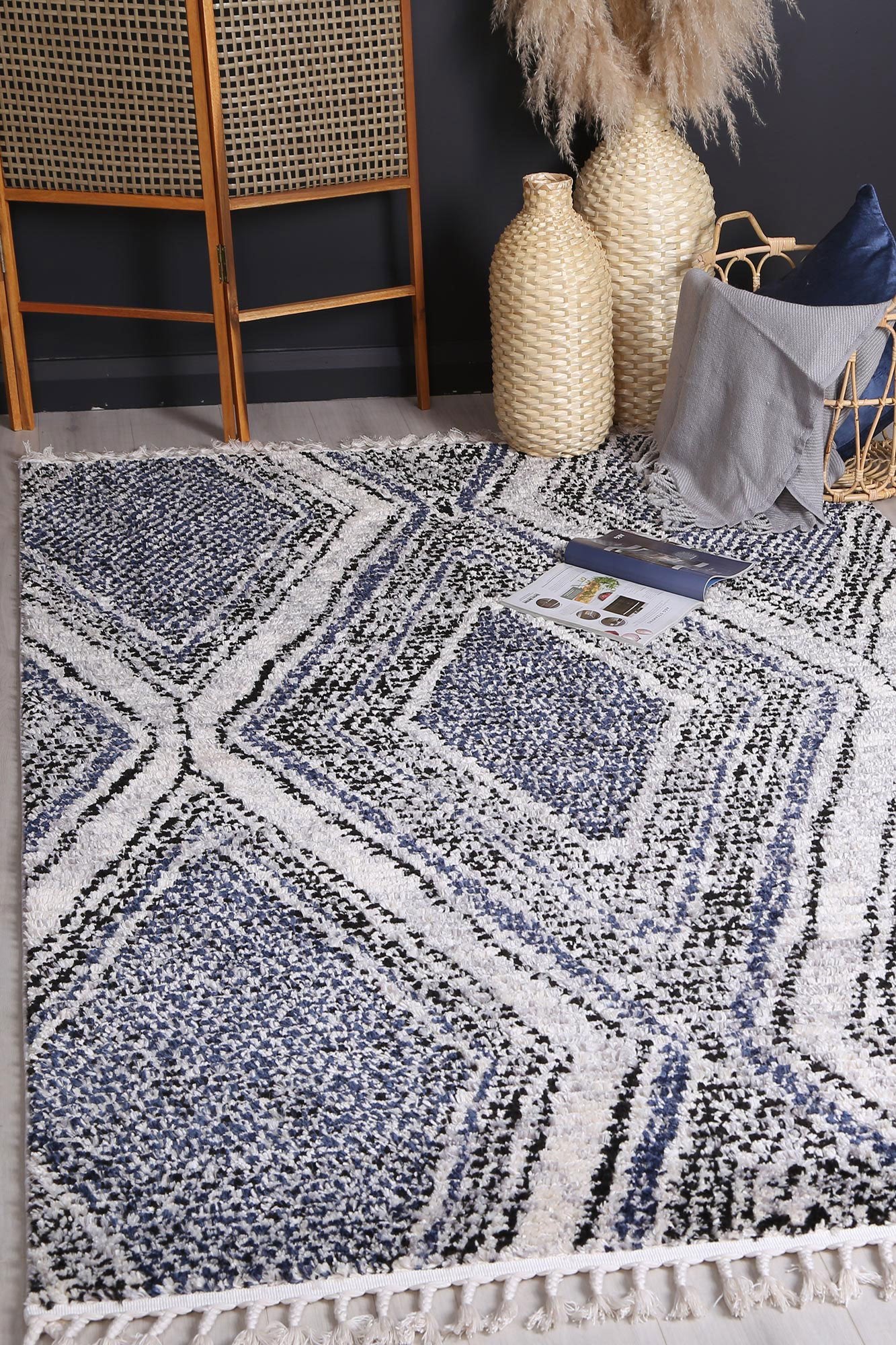 Micha Kanani Geometric Navy Blue Rug - Image 2