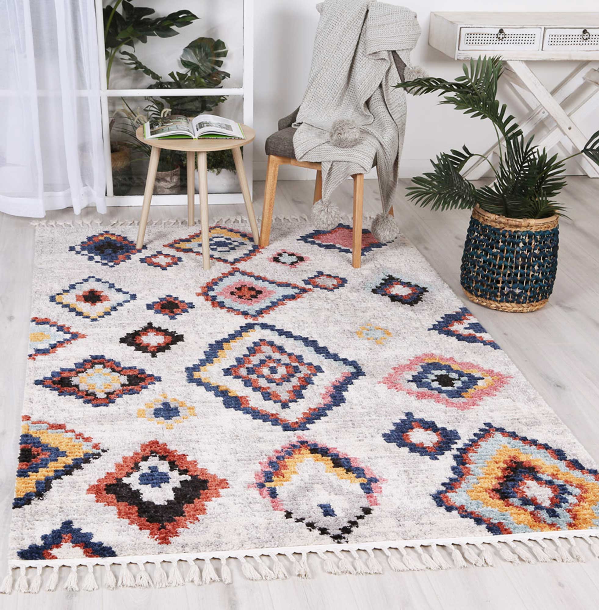 Boho Moroccan Agadir Geometric Ivory & Multi Rug - Image 6