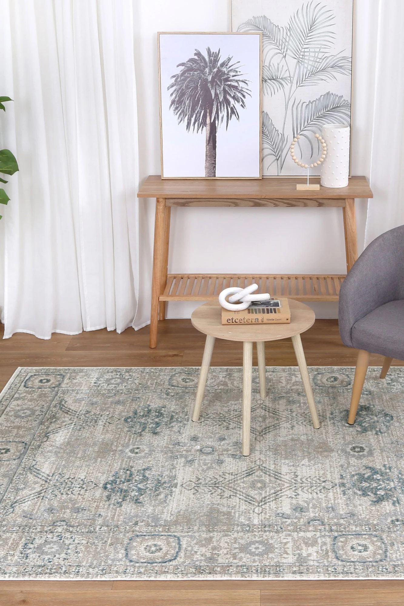 Oporto Antwerp Cream & Blue Traditional Soft Rug - Image 2