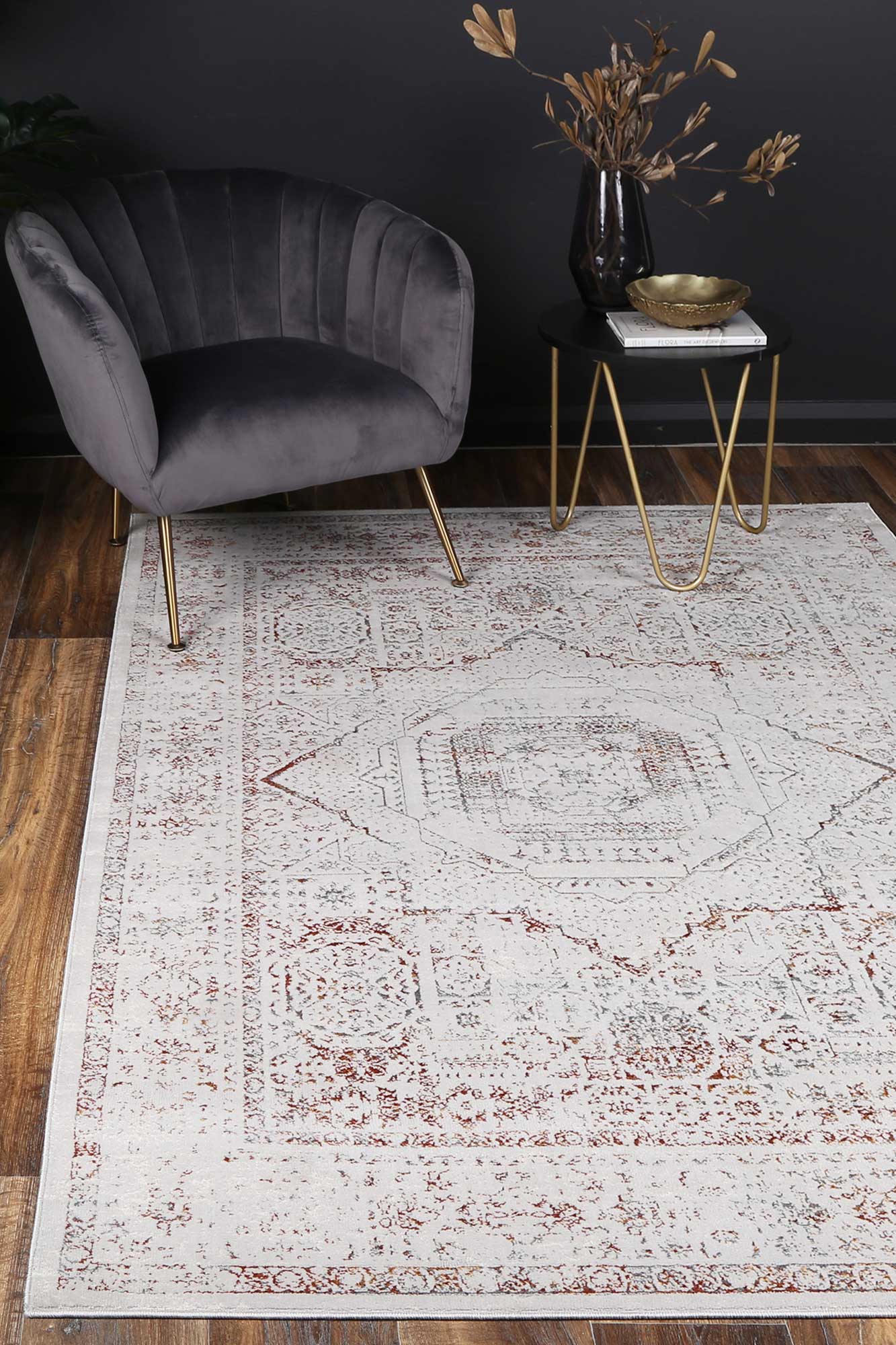 Porto Luna Cream & Red Traditional Rug - Image 2