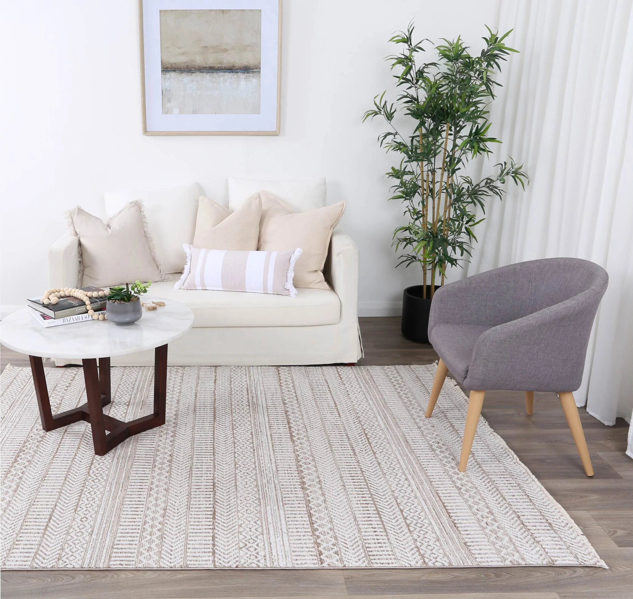 Timur Kerman Contemporary Beige Rug - Image 4